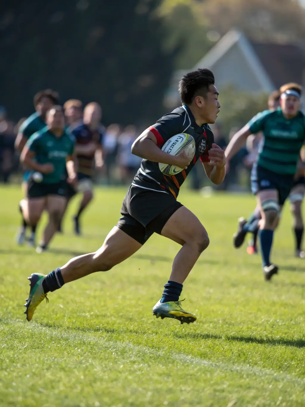 A dynamic shot of a LES GABARIANS-sponsored rugby tournament, highlighting the competitive spirit and camaraderie among participants.